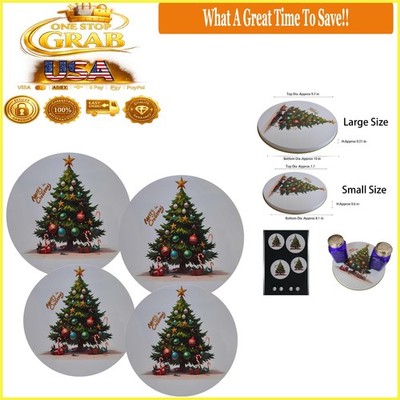 Green Christmas Tree Burner Covers Set of 4 for Electric Stoves Round D8/10''