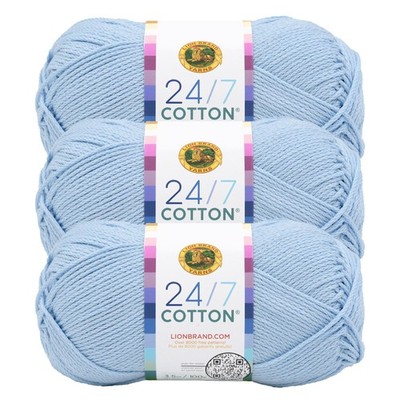 (3 Pack) Lion Brand Yarn 761-105AZ 24/7 Cotton  Yarn, Chambray