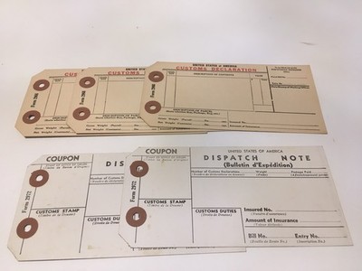 Vtg United States Customs Declaration Tags Form 2966 & Dispatch Notes  c 1950