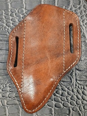 Solid Brown Open Top 45° Belt Loop Fix Blade Knife Wide Leather Sheath