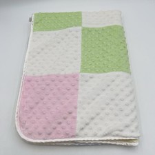 Just Born Patchwork Baby Blanket Yellow Green Blue Pink White Satin Trim Sherpa