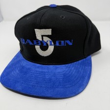 Vintage Babylon 5 Otto Cap Snapback Hat Black Blue Suede Brim Mens 90s