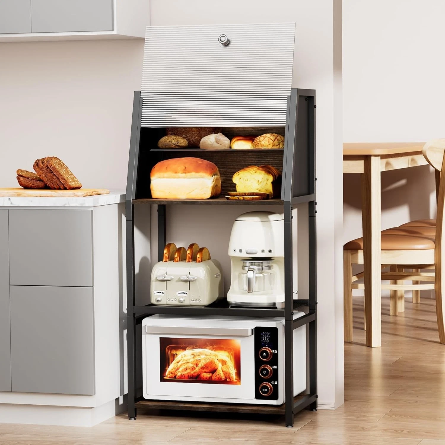 2025 Baker's Rack,2 in 1 Bread Box Kitchen Organizers & Storage,38.6'' Standing