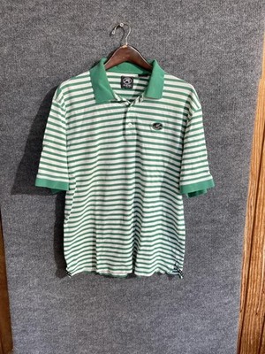 Farm Neck Shirt Mens Large Green White Stripe Polo Golf Ahead Authentics