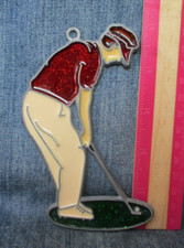Vintage Suncatcher MAN GOLFING GOLF Ornament Stained Glass Acrylic Metal SAL7