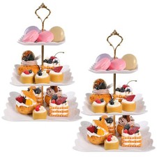 2Pack 3-Tier Square Cupcake Stand Dessert Tray for Tea Party Baby Shower Wedding