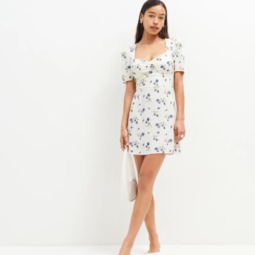 Reformation Brittney Mini Dress Sweetheart Neck Puff Sleeve Nightingale size 6