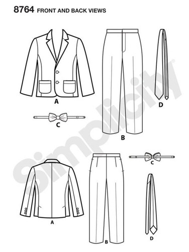 SEWING PATTERN Sew Boys Clothing Clothes Formal Suit Jacket Pants Bow Tie 8764 - Picture 2 of 3