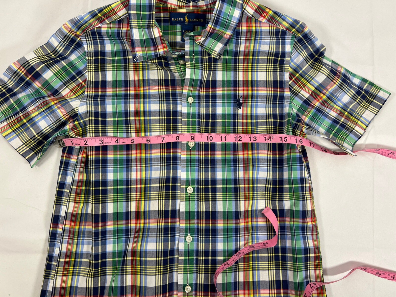 Ralph Lauren Big Boys Short Sleeve Blue Plaid Cotton Poplin Shirt Large Y14/16 thumbnail 9