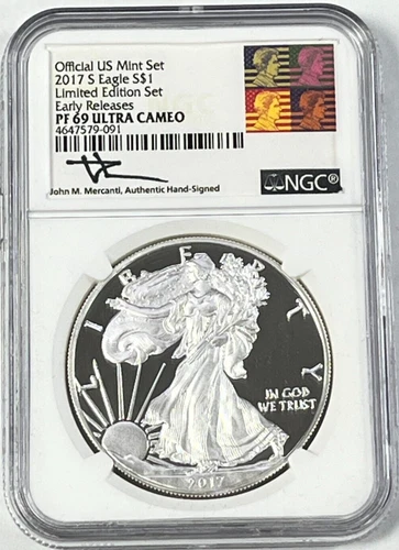 2017 S Proof Silver Eagle NGC PF69 UCAM - Limited Edition Set, Mercanti Signed