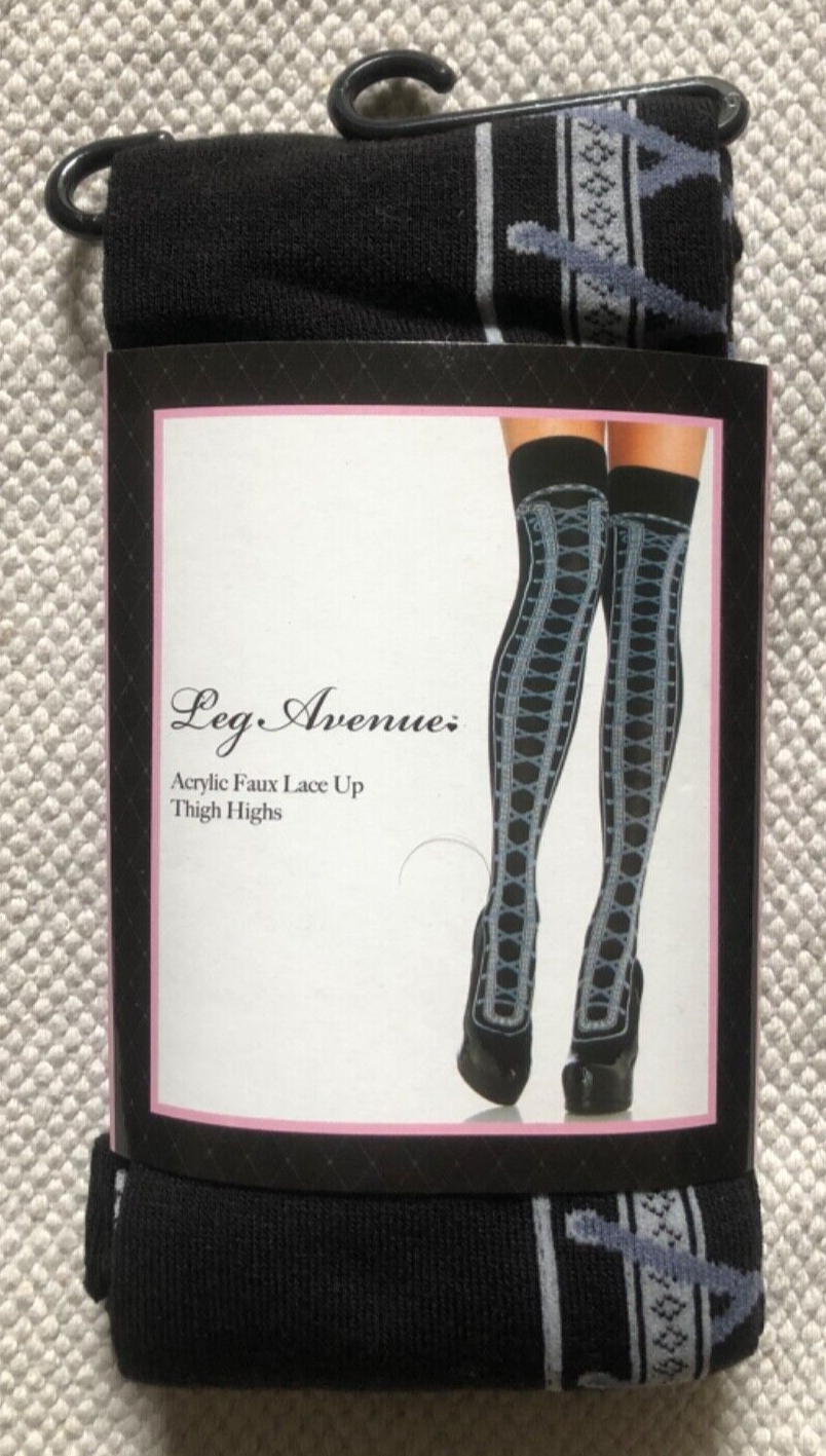 Black faux lace up opaque stockings 6621 burlesque Leg Avenue