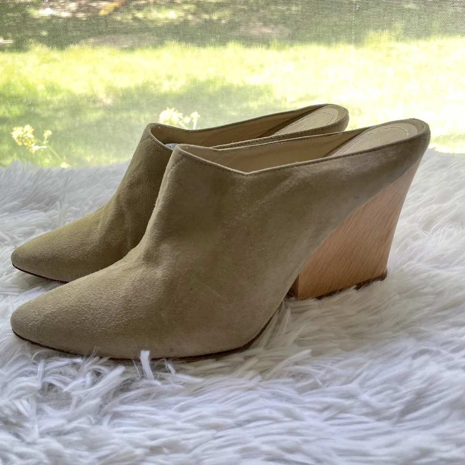 Elizabeth & James EVIE Punta Punta Tostada Gamuza Sin Cordones Cuña Mules Talla 5.5 B Foto 2 de 4