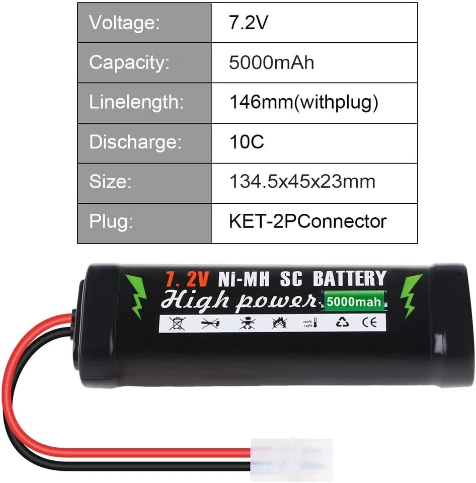 5000mAh Rechargeable Battery 7.2V Ni-MH Pack RC Battery + KET-2P Connector DE - Bild 2 von 4