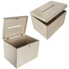 Plain Wood Wedding Guests Party Post Box with Drop-In Card Slot | Key Lockable