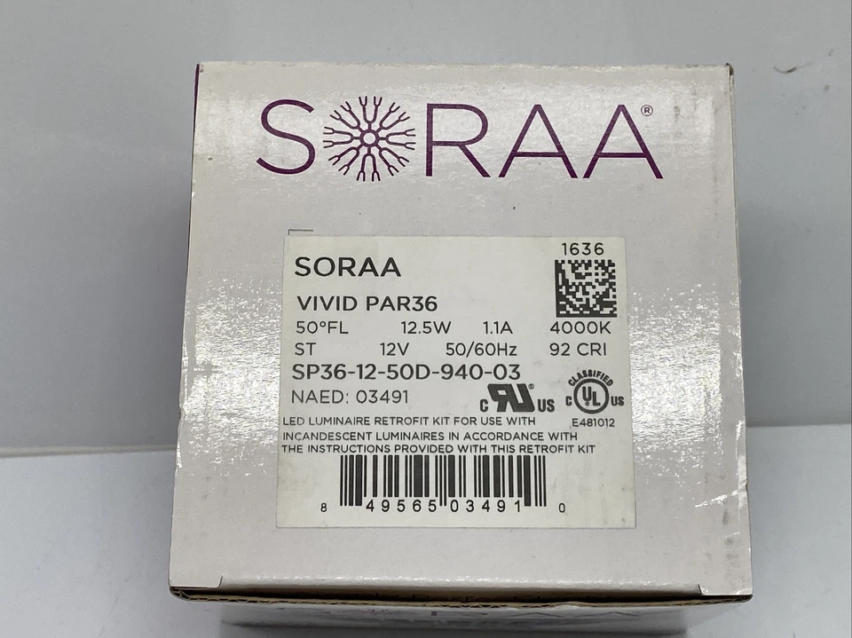 Soraa 03491 SP-12-50D-940-03 LED Lamp Par36 Dimmable 12.5W 1.1A 4000K 12V⭐️ - Image 2 of 4