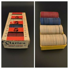 Vintage Clarion 90+ Embossed Paper Poker Chips "The Noiseless Chip" Boxed