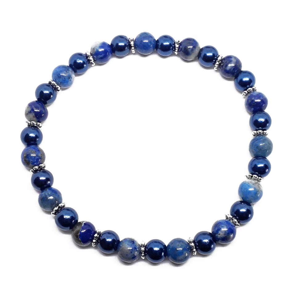 Bracciale BLU con pietre dure LAPISLAZZULI perle Estate Uomo Donna braccialetto - Immagine 2 di 4