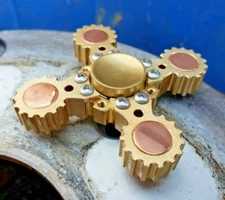 Solid Brass Gears Copper Center Fidget Spinner Removable Gold R188 Bearing &Tool