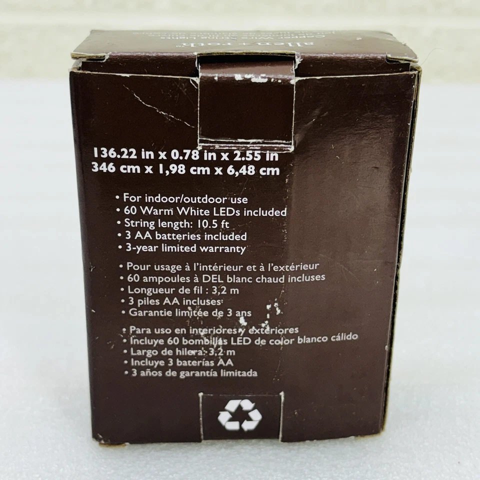 Новый в коробке!! Allen + Roth медный провод струнных инструментов светодиодов для помещений/улицы 10,5 футов 60 теплый - Изображение 2 из 4