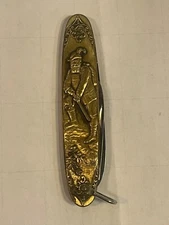 ARNEX SOLINGEN GERMANY KNIFE MAN HUNTING HAT & FEATHER BRASS HANDLE VINTAGE