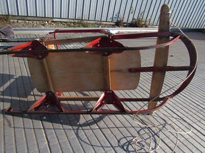 Vintage Eskimo 1950's Wooden Metal Childs Snow Sled chair w/ Walk