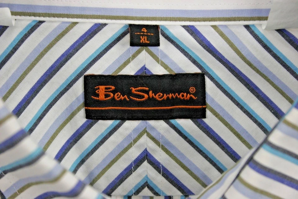 Camisa para hombre Ben Sherman talla 4/XL L/S botón blanco/púrpura/gris turquesa rayas Foto 4 de 4