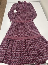 Max Studio Printed Tiered Smocked Waist Maxi Dress Red Multicolored S