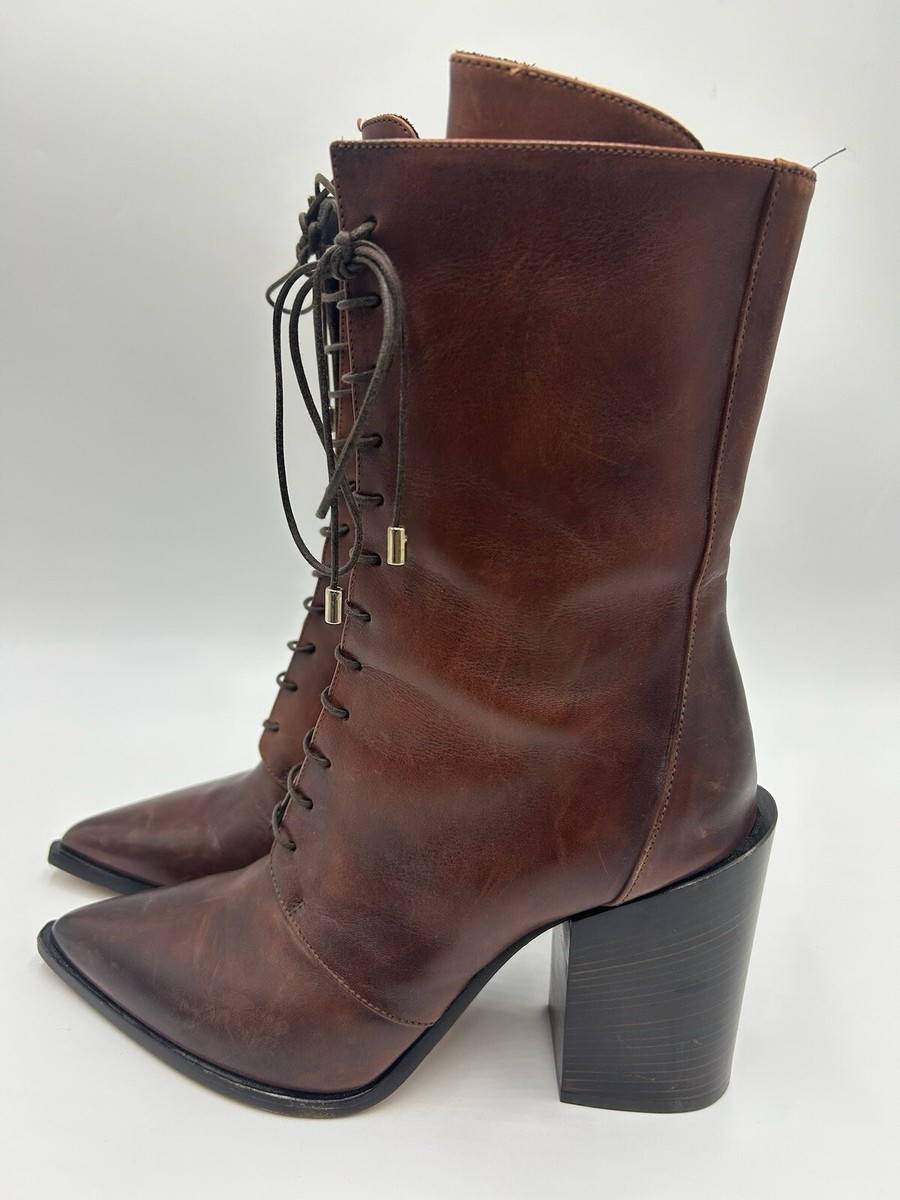 Capezzani Brown Leather Lace Up Boots Size 39 UK