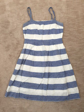 Ann Taylor LOFT Dress 0 Blue White Sleeveless Striped Linen Blend A-line Casual