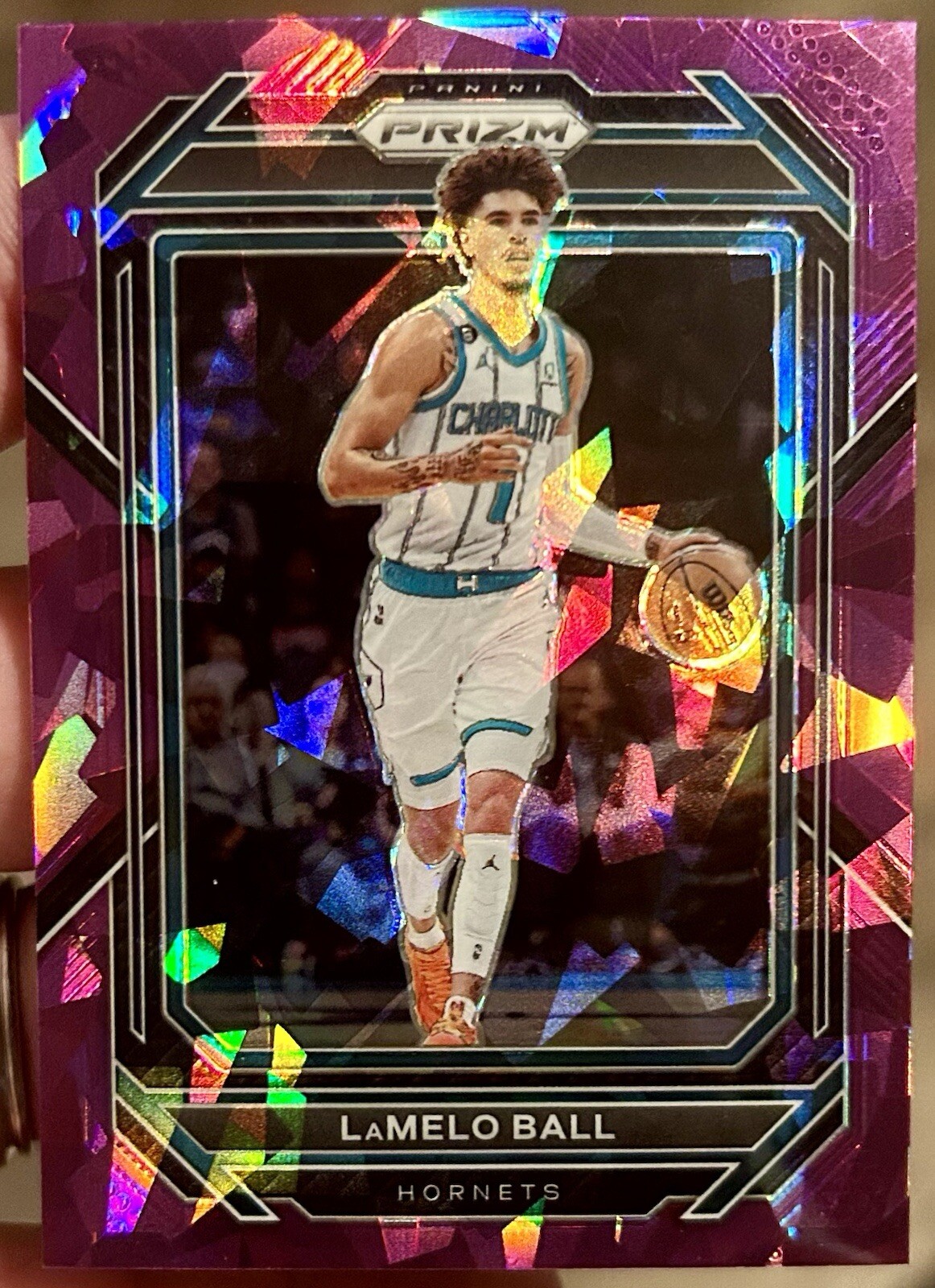 2022-23 Panini Prizm Lamelo Ball /149 Purple Cracked Ice Prizm #150 Hornets