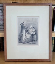 Victorian Family Scene Signed Antique Engraving 16x20