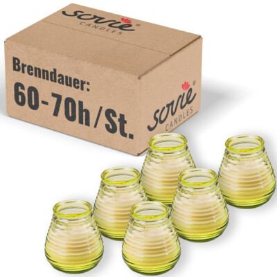 Glaswindlicht Flairlight in Gelb, Brenndauer ca. 60-70 Std., Kerze im Glas -  6 