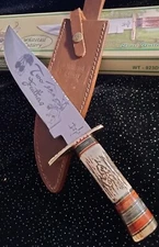 WHITETAIL FIXED BLADE KNIFE 15.25" OVERALL LENGTH 'TWO FEATHERS' STAG HANDLE NEW