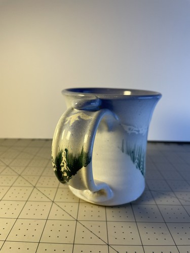 Studio Art Pottery Hand Painted Mug Colorado Mountains Skiing Skiers Mug - Picture 5 of 8