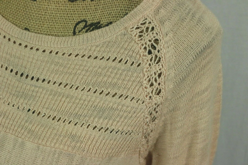 Suéter túnica tejida y anudada Anthro talla S mezcla de algodón detalle ganchillo Foto 3 de 4