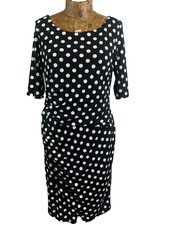 NEXT DRESS 16 BLACK WHITE Polka Dot Draped Waist Wrap Skirt Stretchy Sheath Midi
