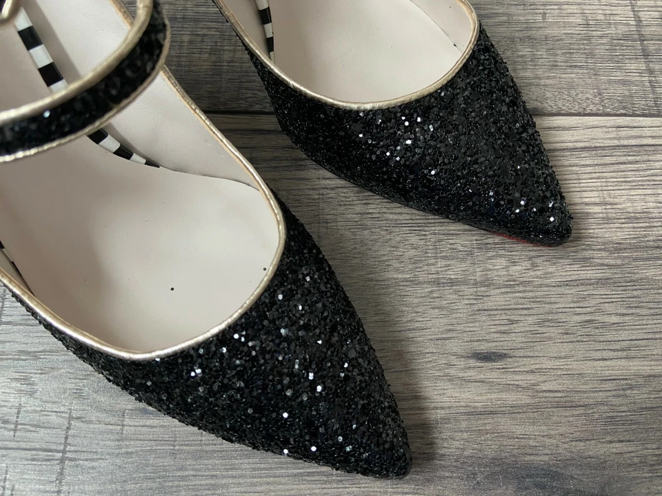 Lulu Guinness Noir Paillettes Découpe Lip Billie Escarpin UK 6 Détail Bnib - Photo 3/4