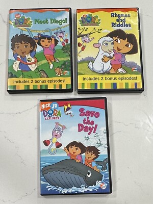 Dora the Explorer 3 DVD's - Meet Diego-Rhymes and Riddles-save the