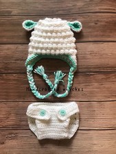 Crochet Lamb Hat and Diaper Cover, Baby Sheep outfit, baby photo-prop 1-3M 