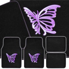 Carxs Purple Butterfly Front And Rear Carpet Mats Car Auto Van Suv Trucks 4 Pc