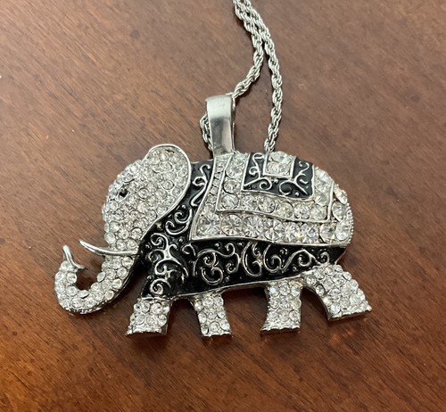 Necklace with Faux Jeweled Elephant Pendant With Rhinestones - Picture 5 of 5