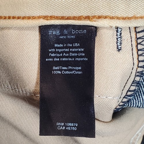 Unique Rag & BONE denim Blue Jeans 32x27 Contrast Cuff Leather Patch - Picture 6 of 11