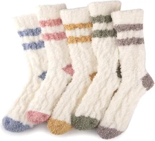 Women Fuzzy Cozy Socks 5 Pairs Soft Plush Warm Winter Slipper Sleep Socks