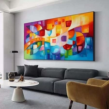 Orange Green Abstract Texture Hand Painted Oil Painting on Canvas Living Room 