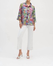 Joseph Ribkoff Colorful Stripes Patchwork Trapeze Jacket Size 10 UK 12 