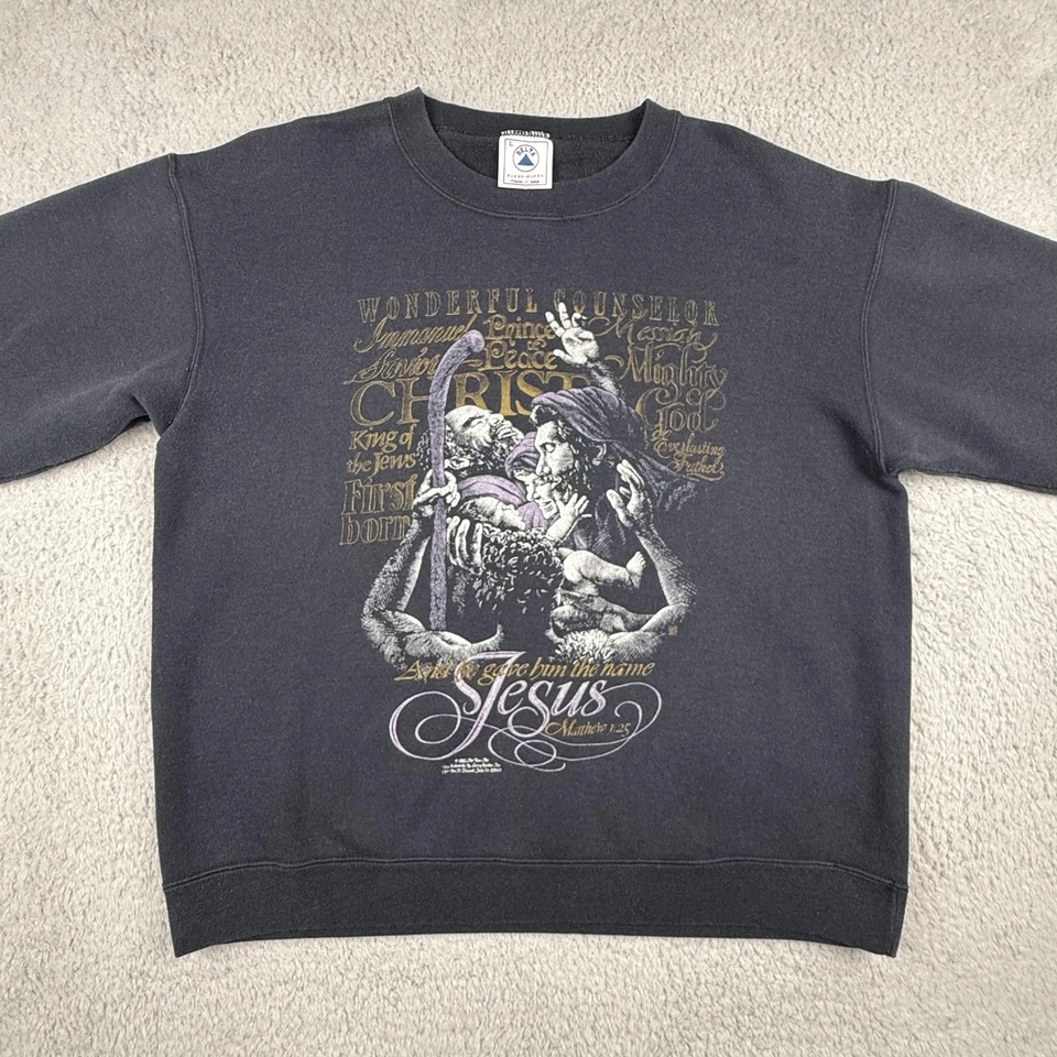 Vintage Jesus Sweatshirt Men Large Black Delta Tag USA Bible Crewneck  90s 1995 - Image 4 of 4