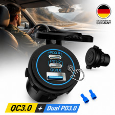 12V Auto KFZ Steckdose USB-C PD Dual USB QC 3.0 Ladegerät Buchse Dose KFZ Einbau