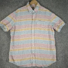 LL Bean Shirt Men L Multicolor Stripe 100% Linen Casual Summer Slightly Fitted
