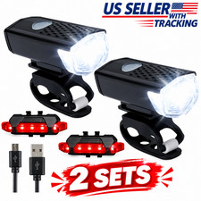2 Sets USB Rechargeable LED Bicycle Headlight Bike Front Rear Lamp Cycling