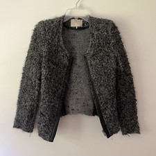 IRO Wool Boucl Jacket Grey Moto Chic Leather Modern Edgy Paris French